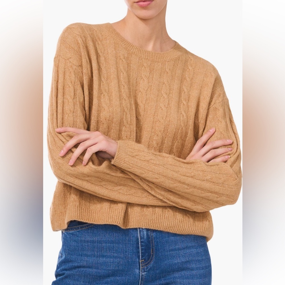 1.STATE Mixed Stitch Crewneck Sweater in Wild Oak Size Small NWOT